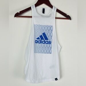adidas White Tank with Blue Logo Panel